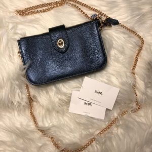 Turnlock Metallic Blue Leather Cross Body Bag